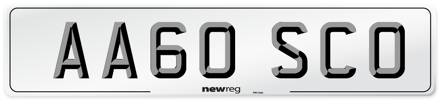 AA60 SCO Number Plate from New Reg